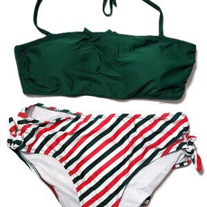 Shekini Halter Bandeau Bikini Set Cutout Side Swimwear - Green